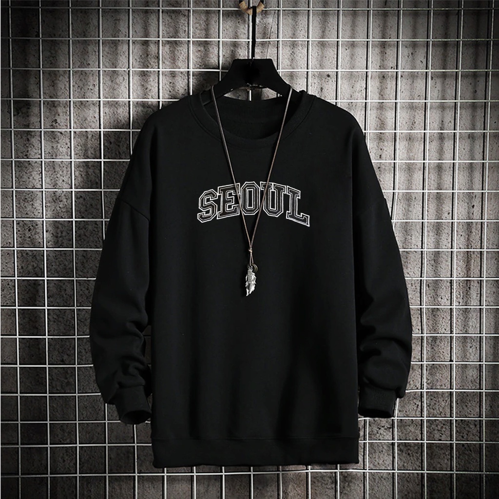 Sweater crewneck pria SEOUL sweter cowok cewek basic murah