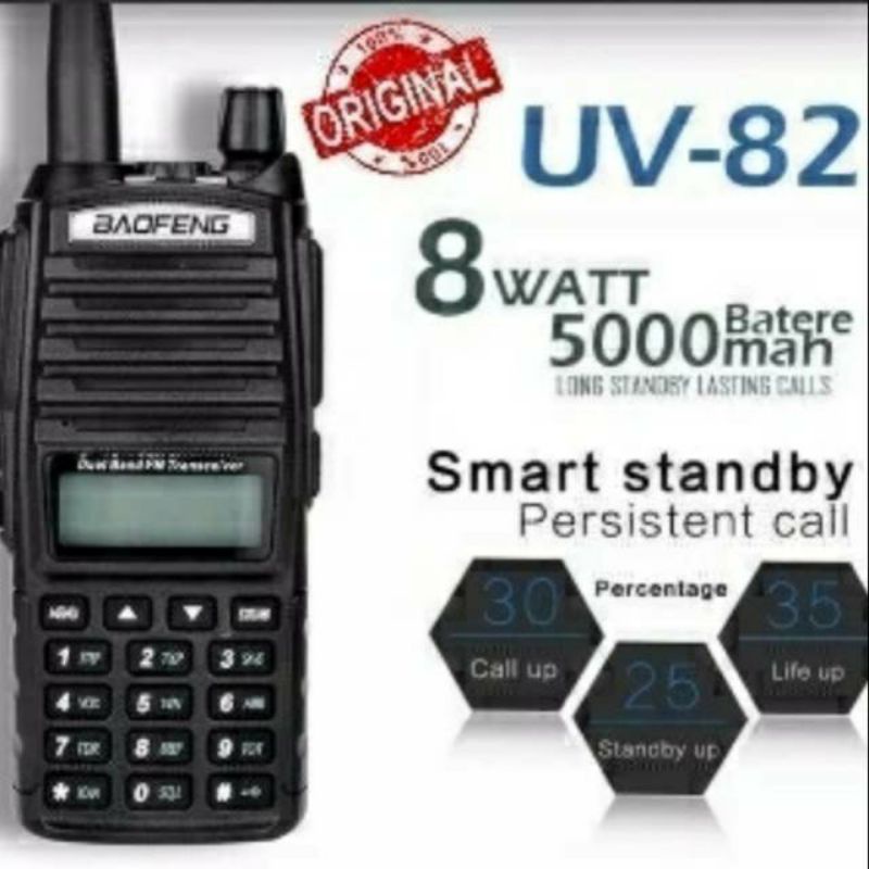 8watt batre 5000mah Original HT BAOFENG uv82 dual band vhf uhf dual PTT free headset