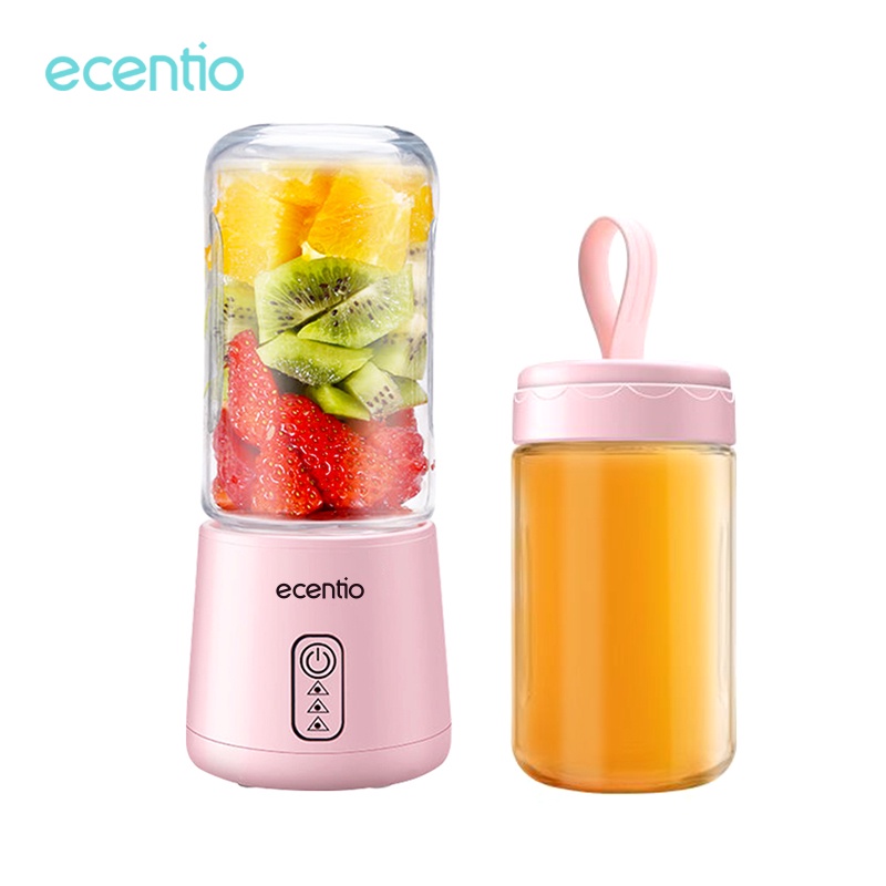 Ecentio Blender Jus Portable Mini Juicer 400ML botol Juice blender cup USB Electric Blender 6 Mata Pisau bisa-pink-kaca-2 botol