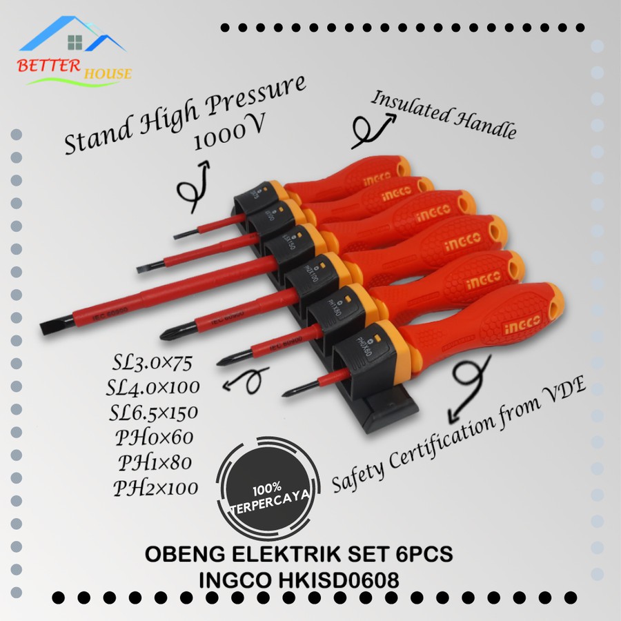 Obeng Anti Setrum Elektrik set 6 pcs INGCO HKISD0608