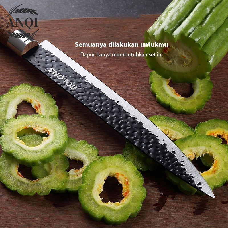 ANQI 1888 Black Marble Knife Set 6pcs / Tajam Pisau Set Pegangan Serat Kayu VS-1848