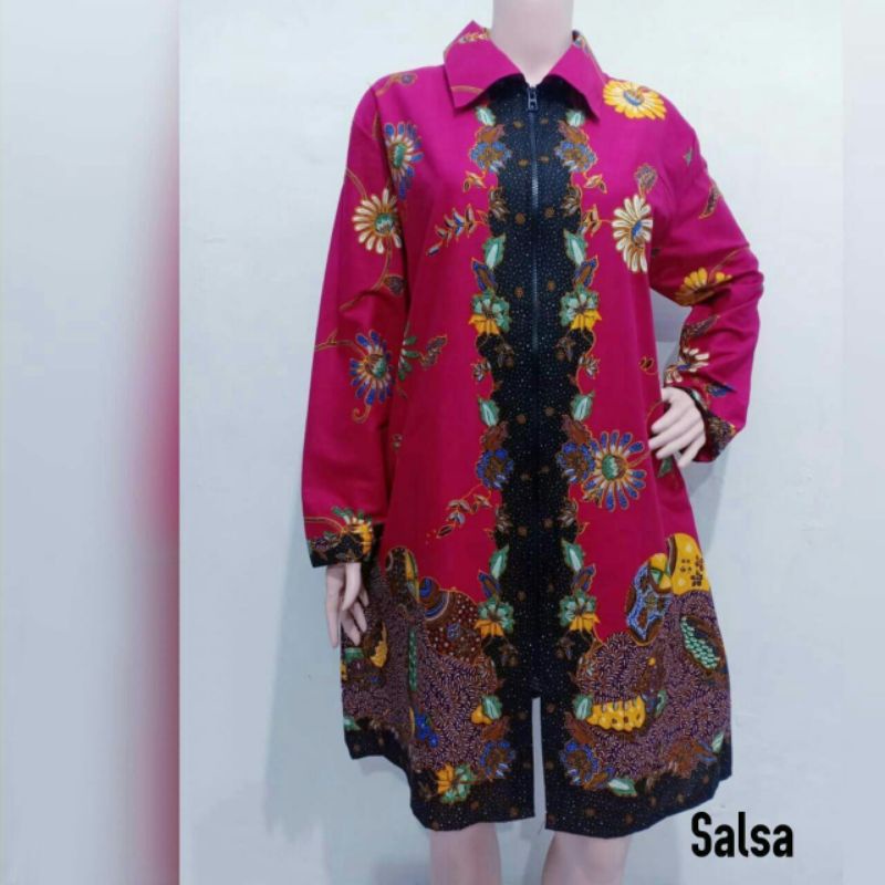 TUNIK BATIK CANTIK KEKINIAN BAJU WANITA MODERN TERBARU BUSUI ZIPER DEPAN FASHION WANITA VIRAL 2022
