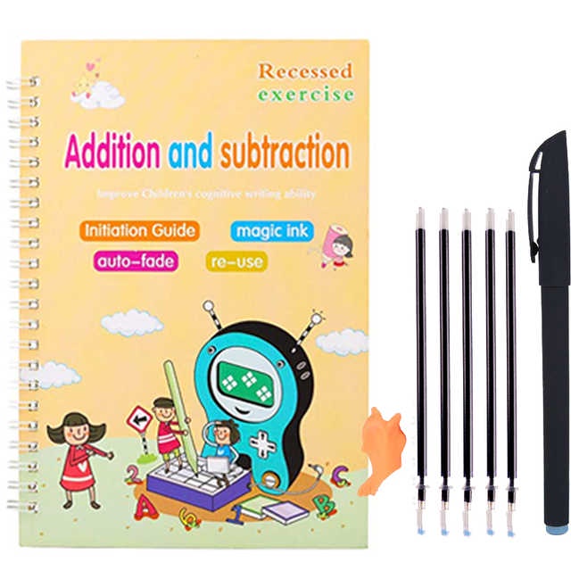 Buku Belajar 4in1 Anak PAUD Latihan Pintar Belajar Menulis Membaca 1set Ajaib Magic Practice Book FREE PEN 8pcs REUSABLE Preschool 3D