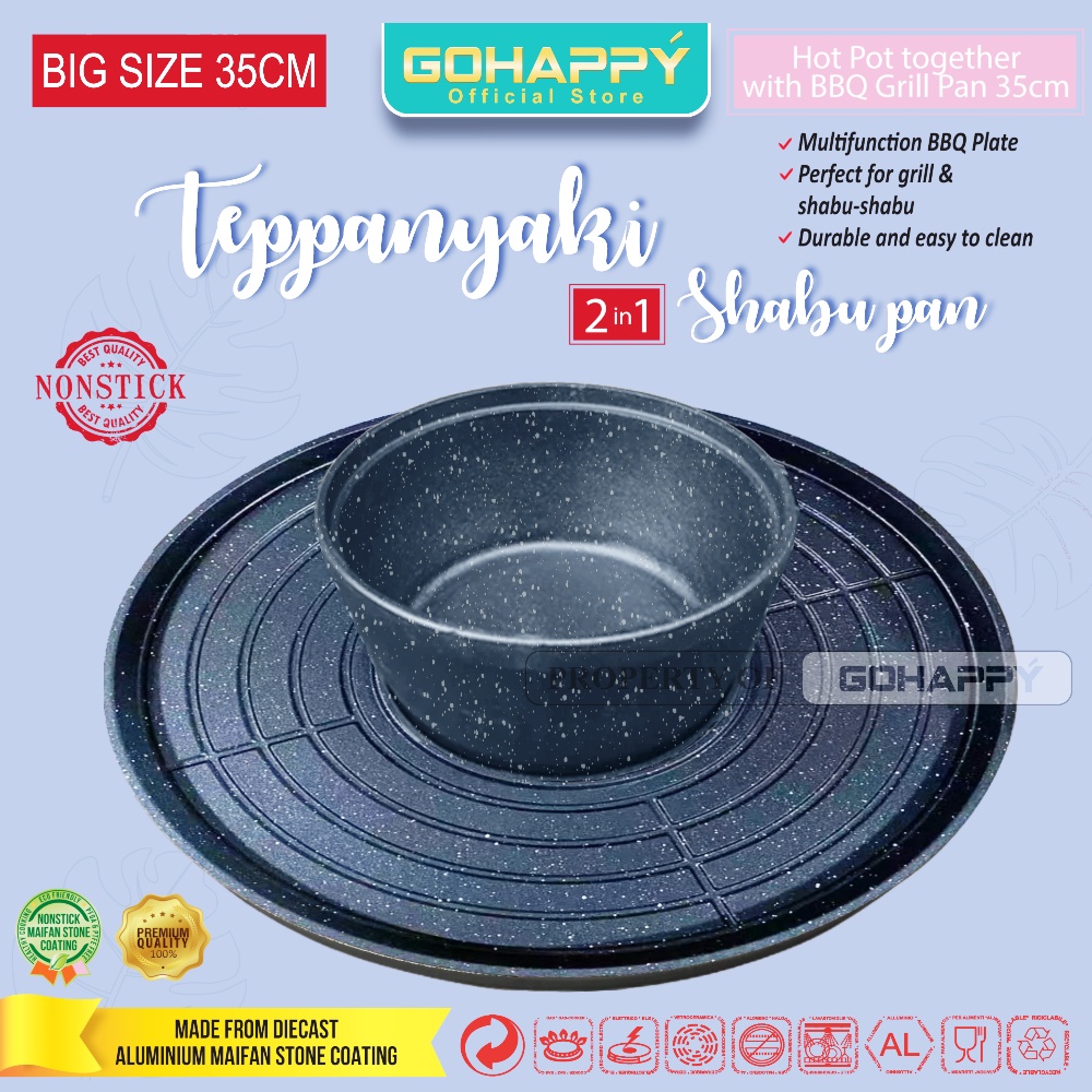 PANCI PANGGANG TEBAL Gohappy Tepannyaki 2 in 1 GHK40 ALAT Panggangan berkuah Hotpot/steamboat/shabu pot Maifan stone