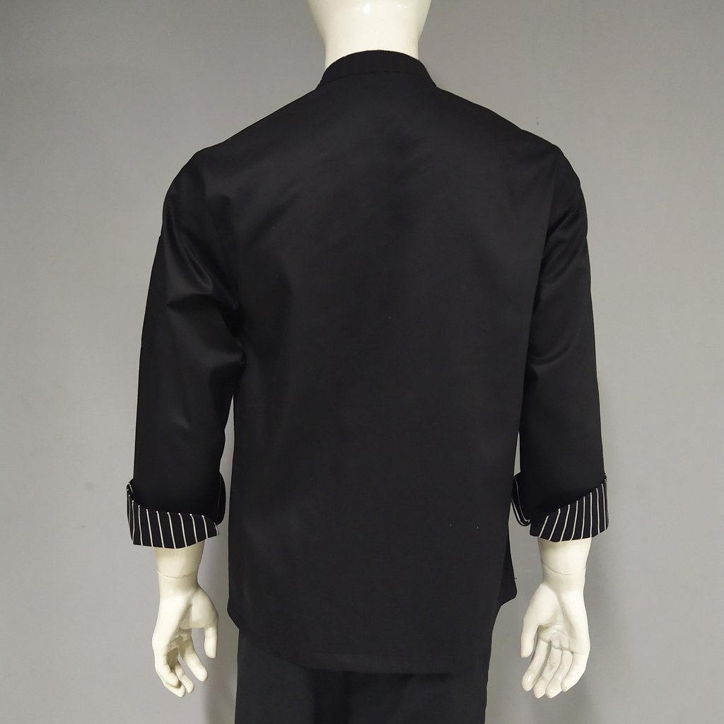 Chef Wear Baju Koki LS Hitam STRIPE SLETING / ZIPPER