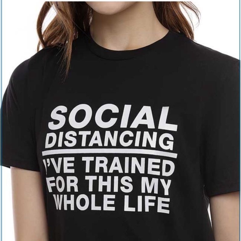 Kaos Unisex Obermain Social Distancing in Black Size M (Introvert T-Shirt)