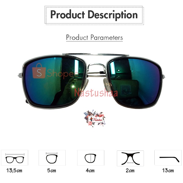 Kacamata Fashion Aviator Kotak Lensa Mirror Kaca Mata Gaya Tony Stark Trendy Keren Cermin Untuk Pria dan Wanita NOCASE