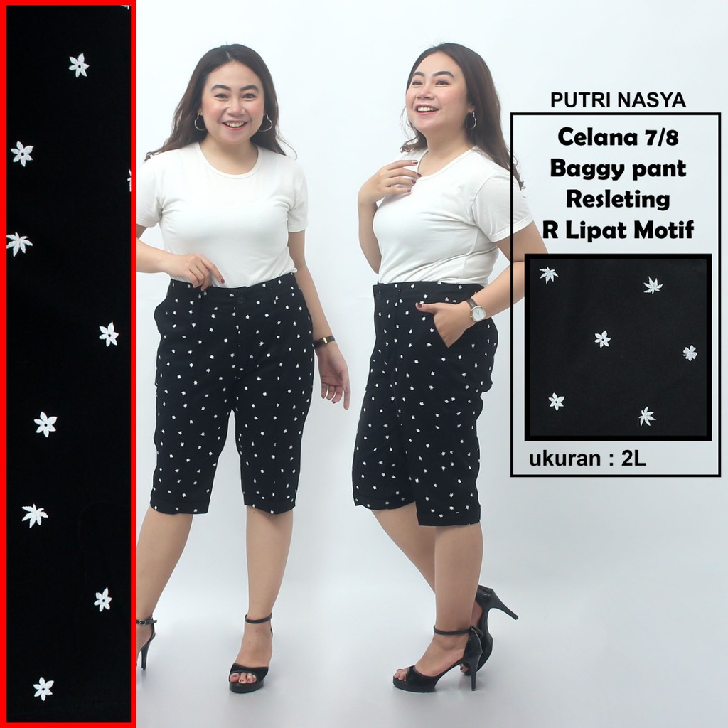 Celana 7/8 jumbo Resleting motif pendek/ baggypant jumbo / celana pendek 8L-6L-5L-4L-2L-XL-S fitto L