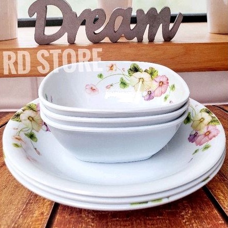 PROMO 6.PCS SET 3.PIRING 3.MANGKOK MELAMINE MOTIF ROSE