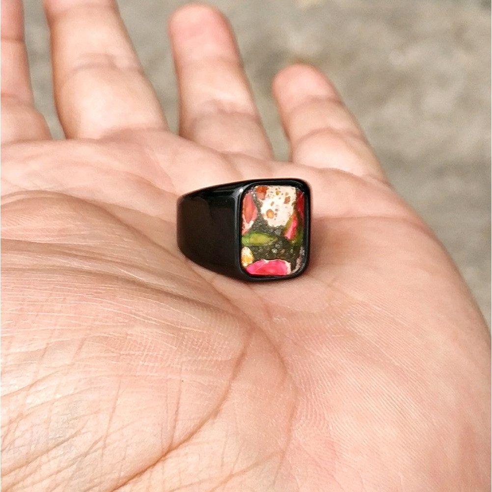 CINCIN BATU AKIK NATURAL PIRUS AFRIKA MINIMALIS OCTAGON TITANIUM BLACK