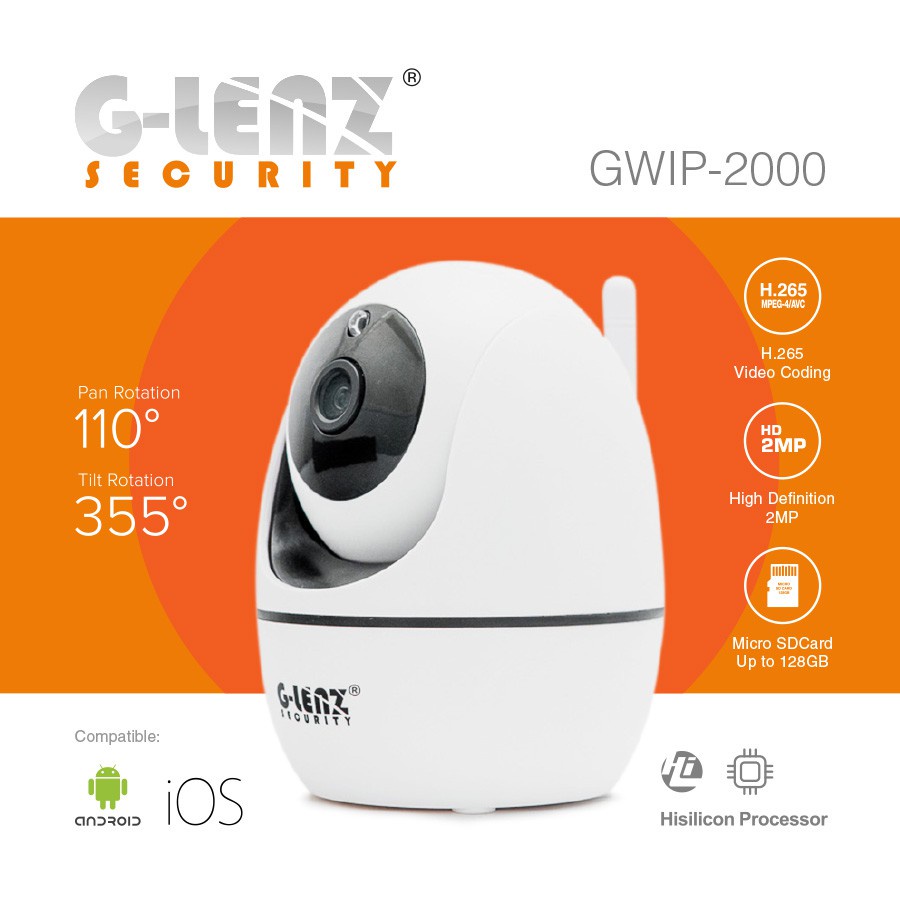 G-lenz Security Wifi Pan &amp; Tilt Camera Glenz Gwip - 2000 (Full Hd 2Mp)