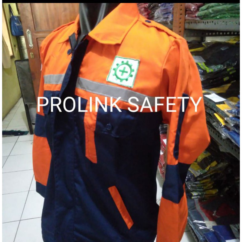 SERAGAM SAFETY ORANYE DONGKER RESLETING FREE LOGO K3 BENDERA KAIN DRILL SEMI JAKET