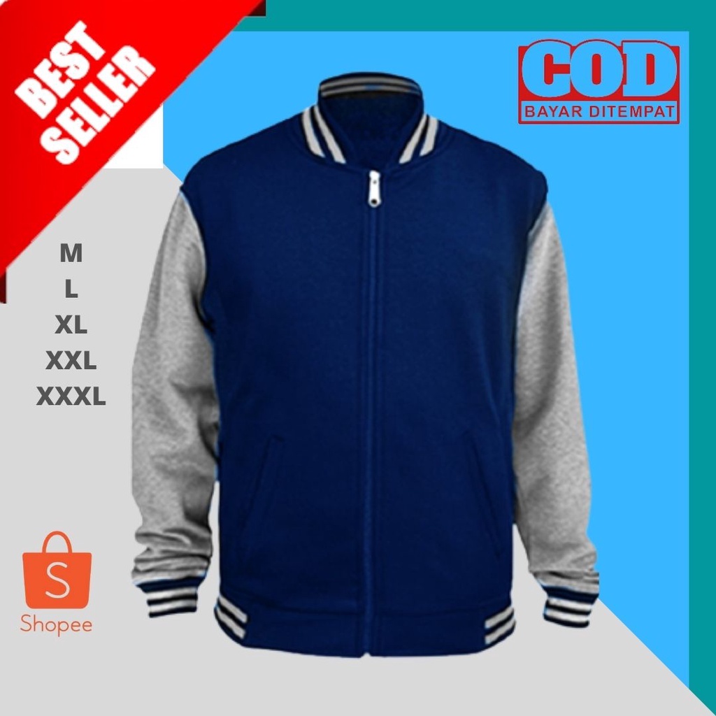 Jacket Varsity Baseball Pria Wanita Polos Keren Jumbo Original Tebal Import Murah