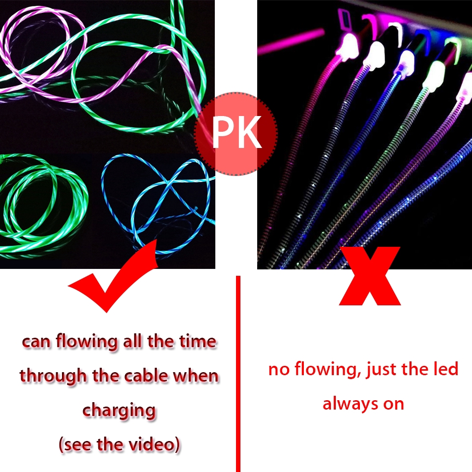 1M Popular Flowing Light LED Android Cable Charging Micro USB &amp; Type C Date Cables Charger Wire