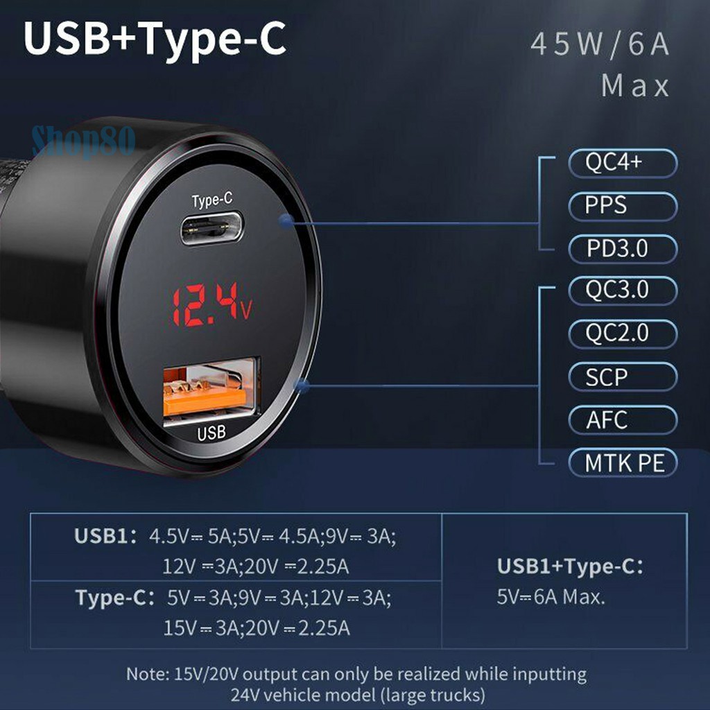 Baseus Charger Mobil 45W USB + Type C / Dual USB Adaptor Fast Charging PD QC 3.0 6A Car Quick Charge