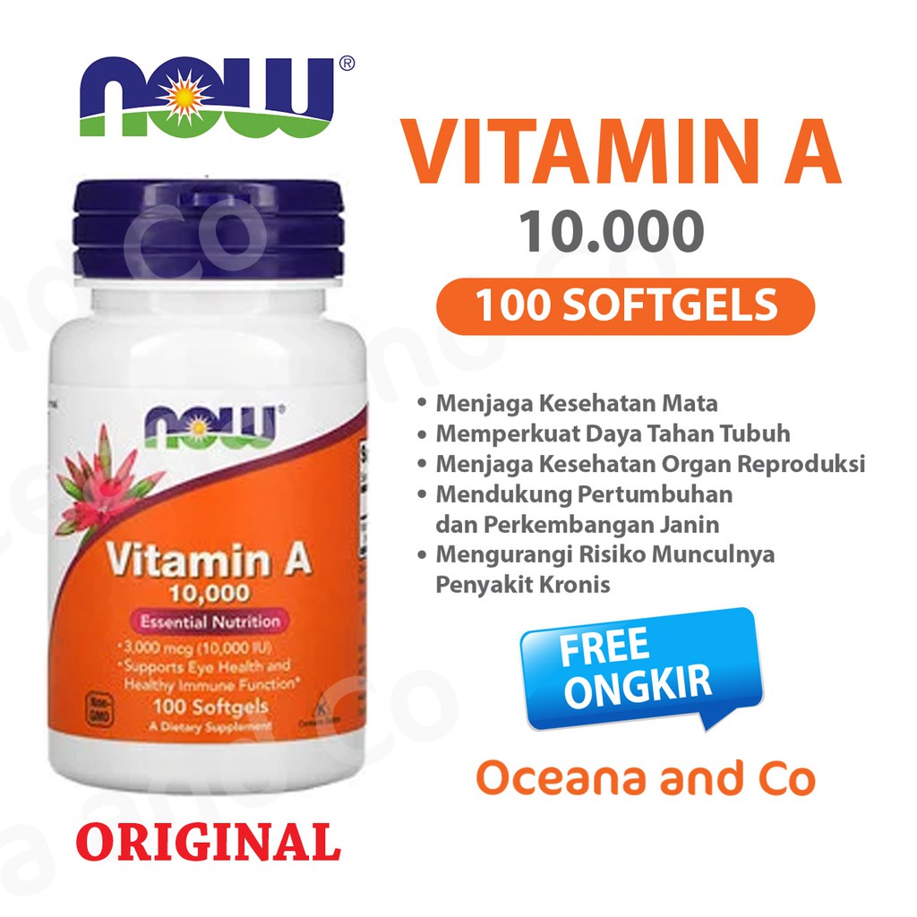 Now Foods Vitamin A 10000iu isi 100 softgel - Vit A Eye Health Mata