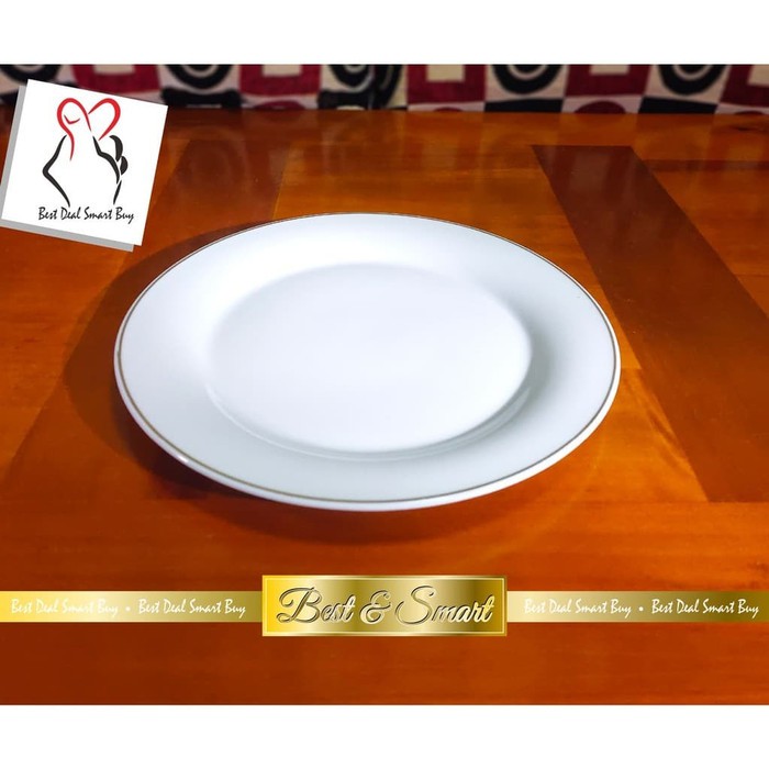 Jm Piring Makan Ceper Porselen Keramik Putih 10 Inch / 25.5 Cm Lis Mas
