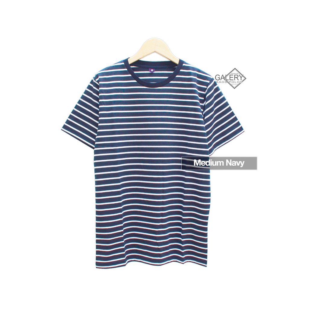 TERMURAH Kaos Polos Stripe Medium Navy Size S M L XL Oblong Combed 30s COWOK CEWEK MURAH ASLI KEREN