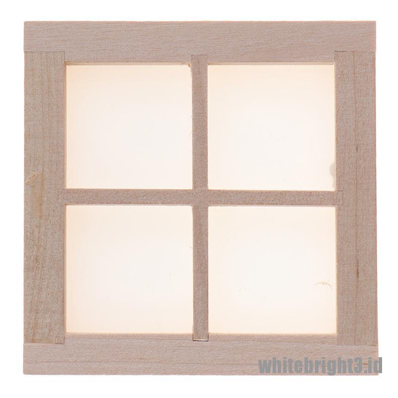 (white3) Miniatur Jendela 4 Panel Bahan Kayu Skala 1: 12 Untuk Dekorasi Rumah Boneka