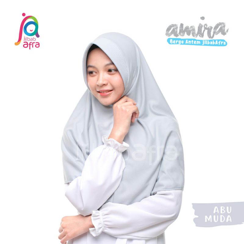 Amira SIZE L Jilbab Instan Ped Antem Bahan Kaos  Ori Jilbab Arfa ex Afra-Abu muda