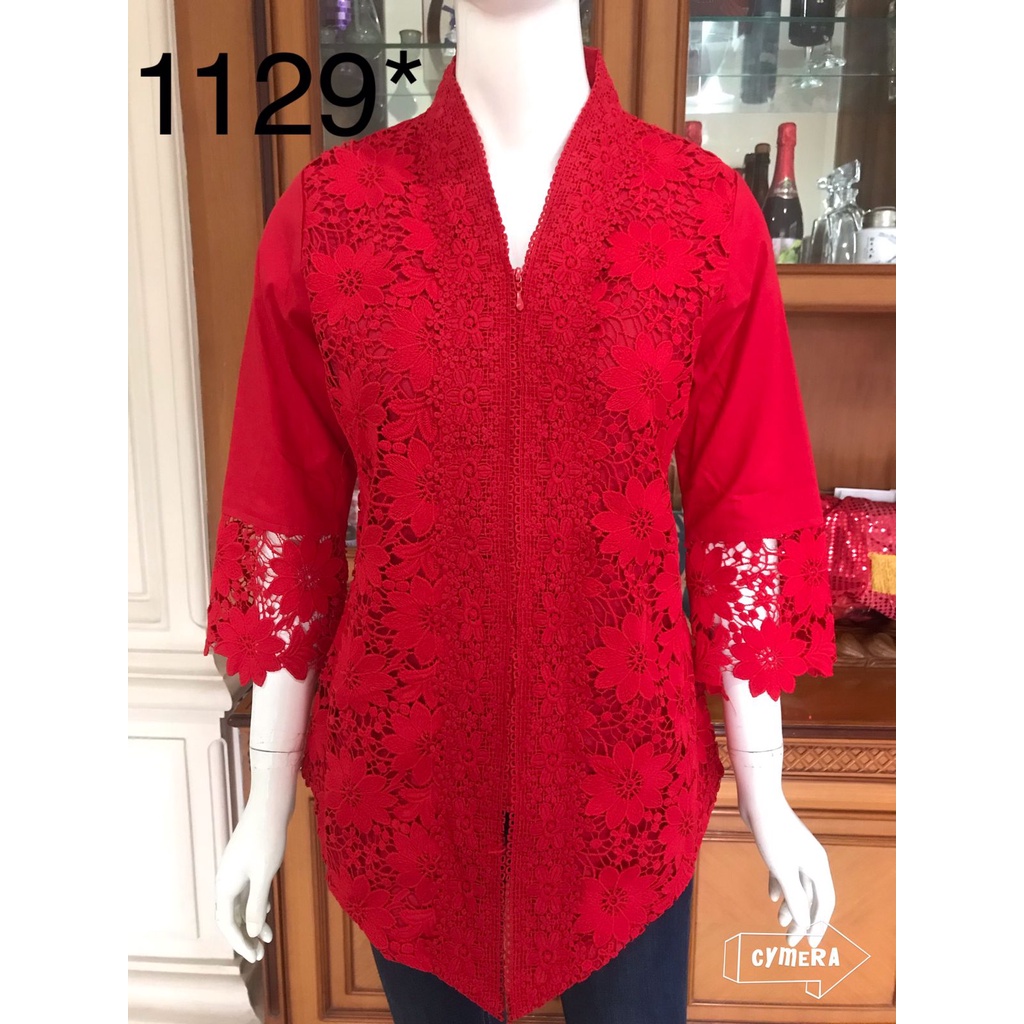 1129 kebaya alexuez full brukat depan tebal premium merah cabe/kebaya premium brukat