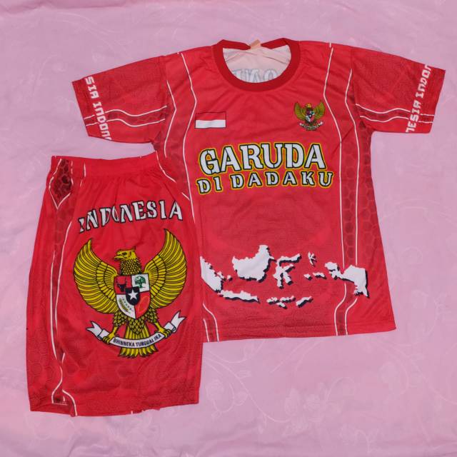 Jersey kaos baju bola setelan anak Indonesi-a garuda red print