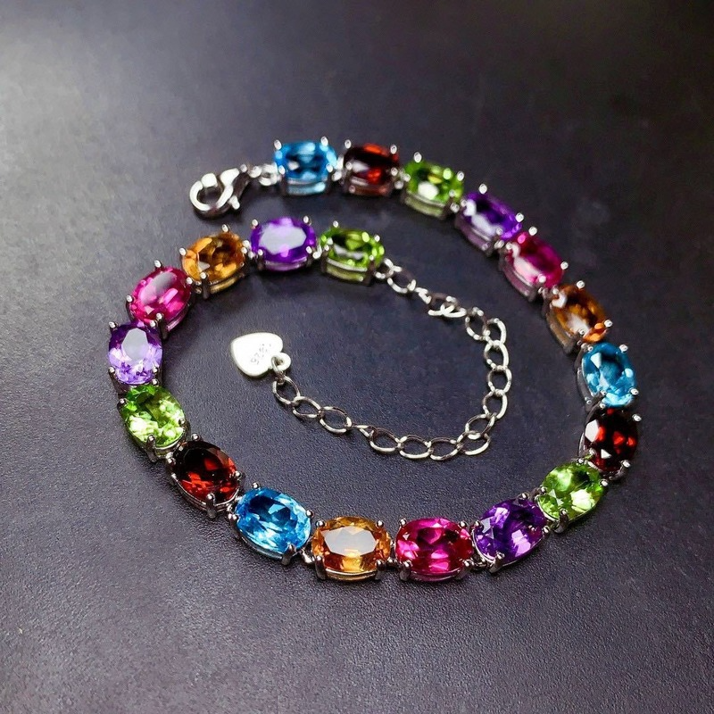 [Ready Stock]Fashion Personality Inlaid Colored Gemstone Bracelet Full Diamond Bracelet