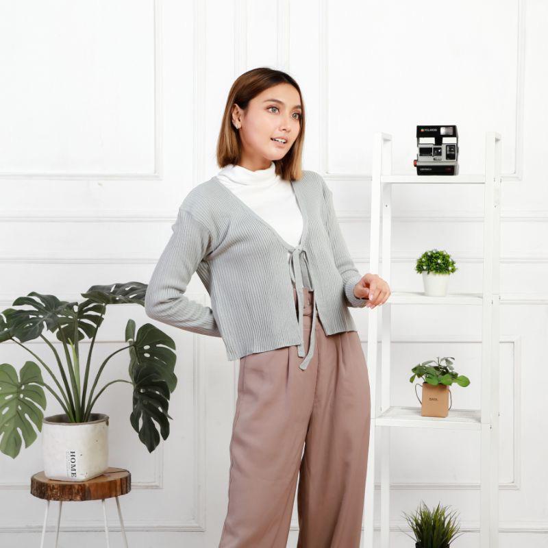 Belleza Outlet baju rajut Cardigan rajut atasan wanita Evelyn Tali Pita