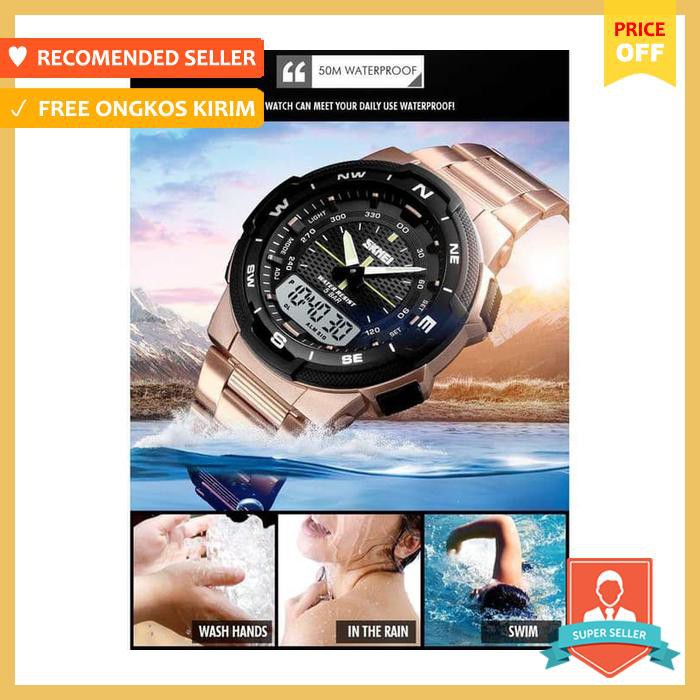 Jam Tangan Pria Original Stainless Anti Air Skmei 1370 Hitam Hitam