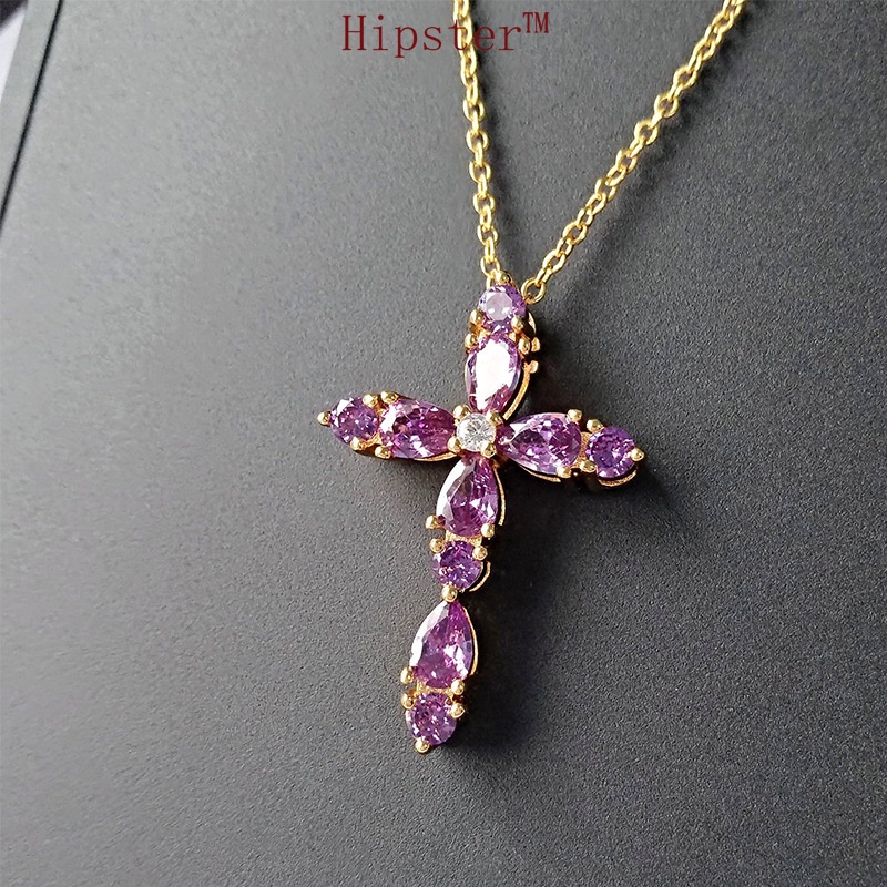 New Hot Fashion Exquisite Natural Amethyst Cross Pendant Necklace