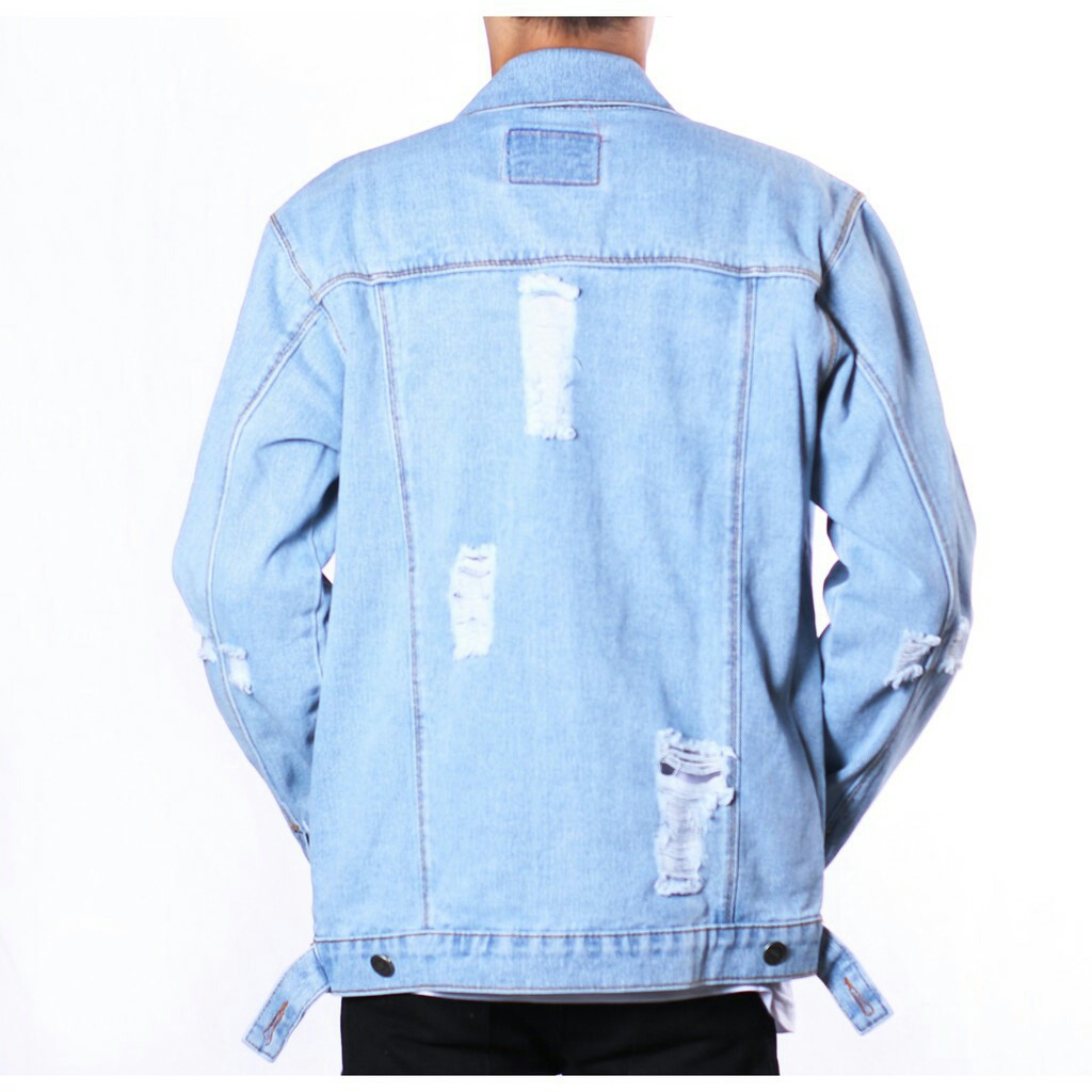 JAKET JEANS SOBEK RIPPED BIRU MUDA BIOBLITZ COWOK TERBARU