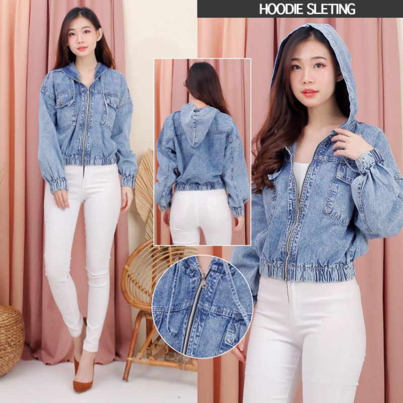 MDLV ~ Jaket Jeans Hoodie Sleting Jaket Jeans Cewek Jaket Jeans Premium Jaket Jeans Import Good Quality Women Jeans Jaket Fashion Import