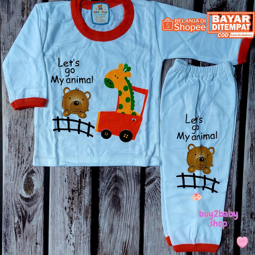 Setelan bayi kaos panjang celana panjang murah berkualitas animal series usia 6-12 Bulan
