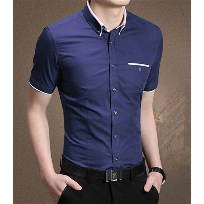 Baju Hem Kemeja Lengan Panjang Pria Merah Maroon Polos Cowok Kere MP819 [ Winston Navy Ot] Pakaian L