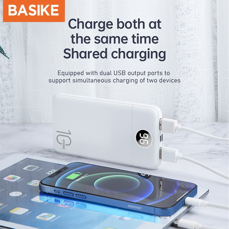 PowerBank 20000mah 10000mah Fast Charging Power Bank Dual Input Port Type C & Micro USB Original Quick Charger Real Capacity mini murah Iphone 13 mini pro max 11 10 8 7 6 xiaomi Samsung Oppo Vivo  iphone xr x hp Realme Redmi infinix Ipad Batteries Ga-PT126- Putih