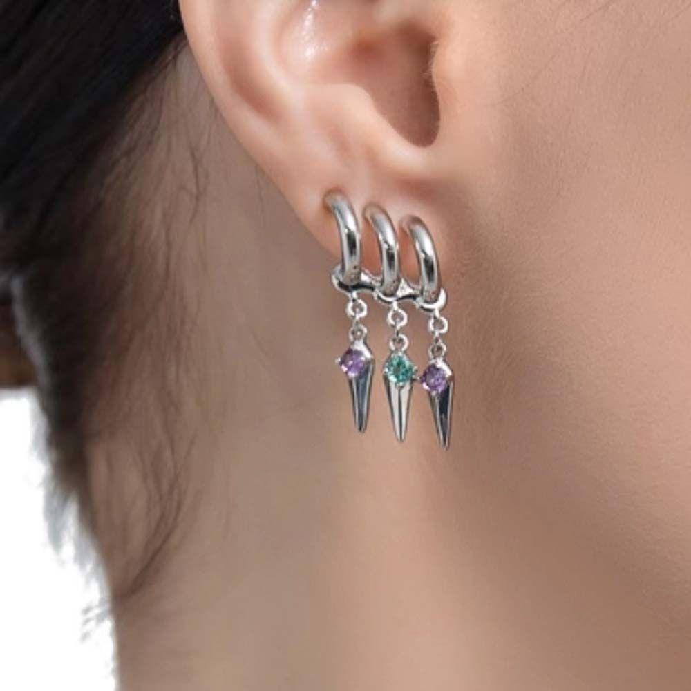 NEEDWAY Zirkon Anting Charms Retro Punk Desain Geometris Anting Menjuntai Vintage