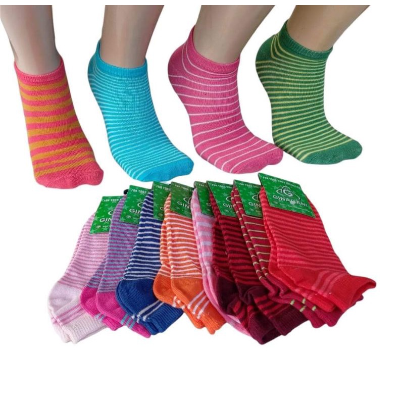 KAOS KAKI SEMATA KAK / MATA KAKI POLOS BERGARIS 12 PASANG