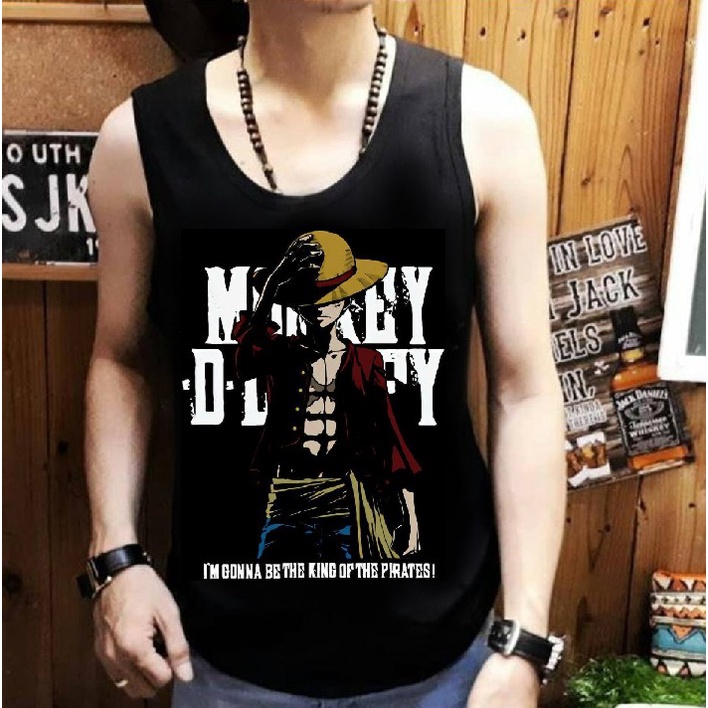 Shalch Trendy - Singlet Pria Tanpa Lengan Gambar Luffy De Monkey / Pakaian Pria