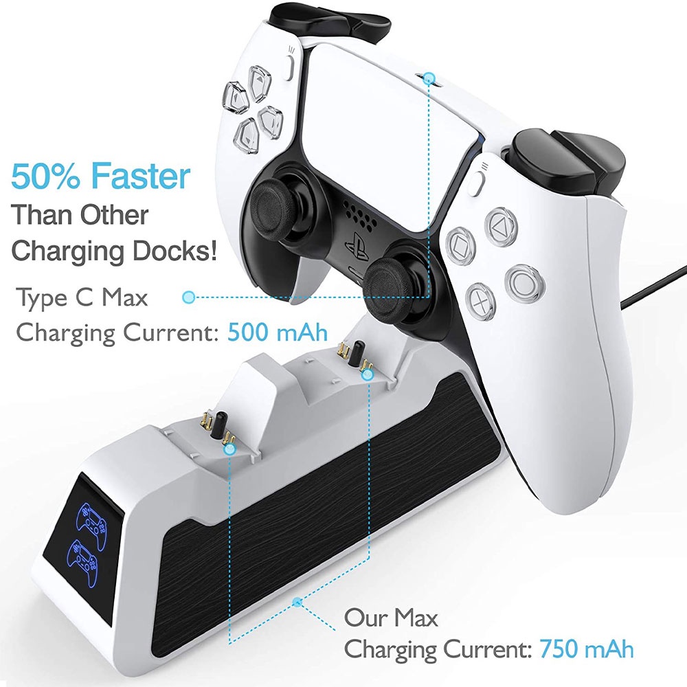 OLPAY Dok Pengisi Daya Controller Charging Docking Station Stand 2 Port for PS5 Gamepad - SON599 - Black White