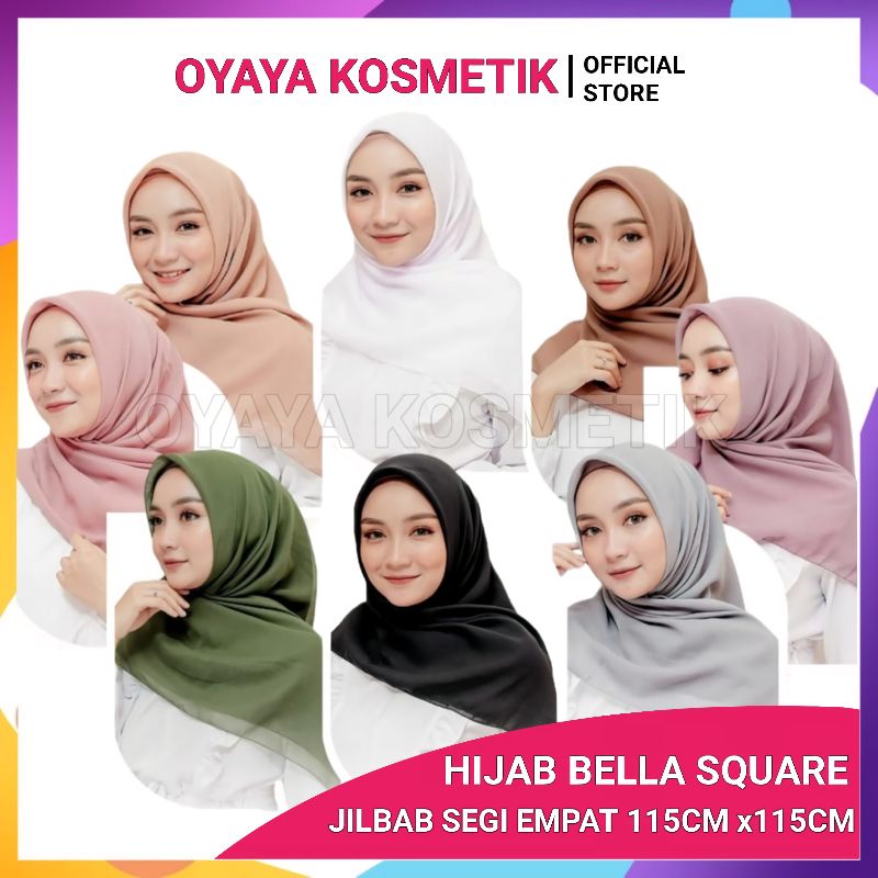 Jilbab Bella Square Jilbab Segi Empat Policotton 115CM x115CM Segi 4 Jilbab Kerudung Premium Sudah Kemas Plastik Satuan Anti Lepek Warna Hitam Putih Navy Milo Army Dusty Skyblue Capucino Maroon Lavender Merah SiLver Hijau Mint OYAYA KOSMETIK PEKANBARU