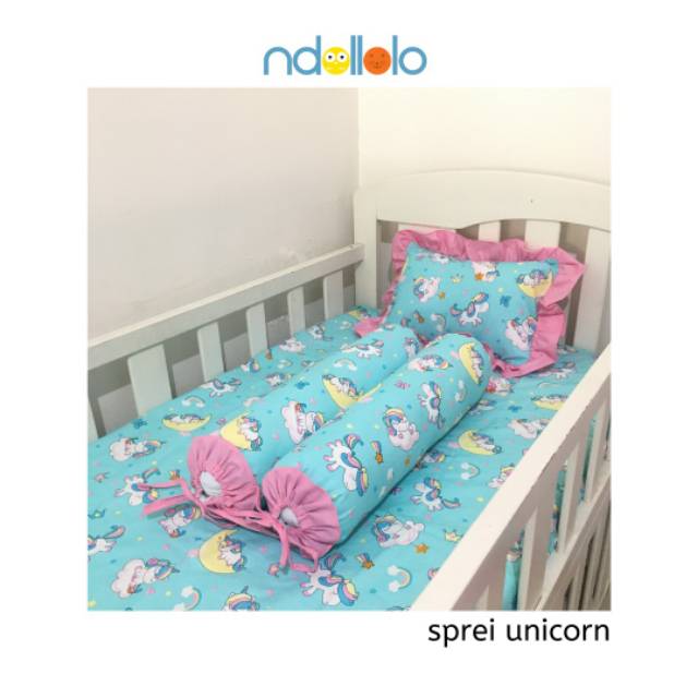 SPREI BAYI Murah Polos Karakter Kain Lembut Baby Ukuran 120 x 70 Set Sarung Bantal dan Guling Bisa Custom Dengan Karet di Tiap Sudut Untuk Persiapan Bayi Baru Lahir Newborn Merek Ndollolo