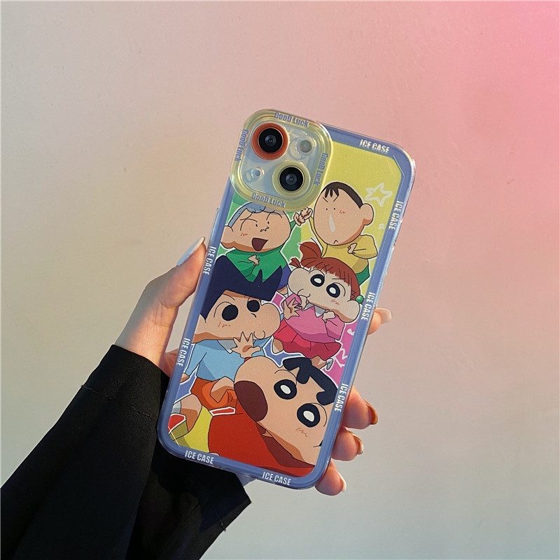 Cartoon crayon Shin-Chan Angel eyes phone case iphone13 12 11 pro max x xs xr xmax 7/8 plus transparent straight edge iphone casing