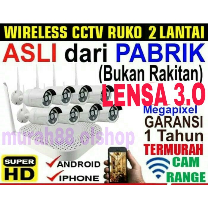 PAKET CCTV WIRELESS 8CH  8CAMERA 3MP RESOLUSI 1080P