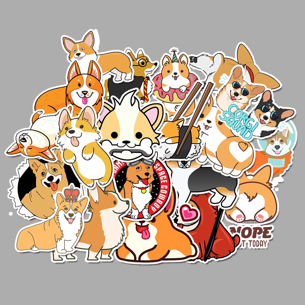 50pcs/set Stiker Desain Anjing Corgi Anti Air Untuk Dekorasi Kulkas/Skateboard/Laptop