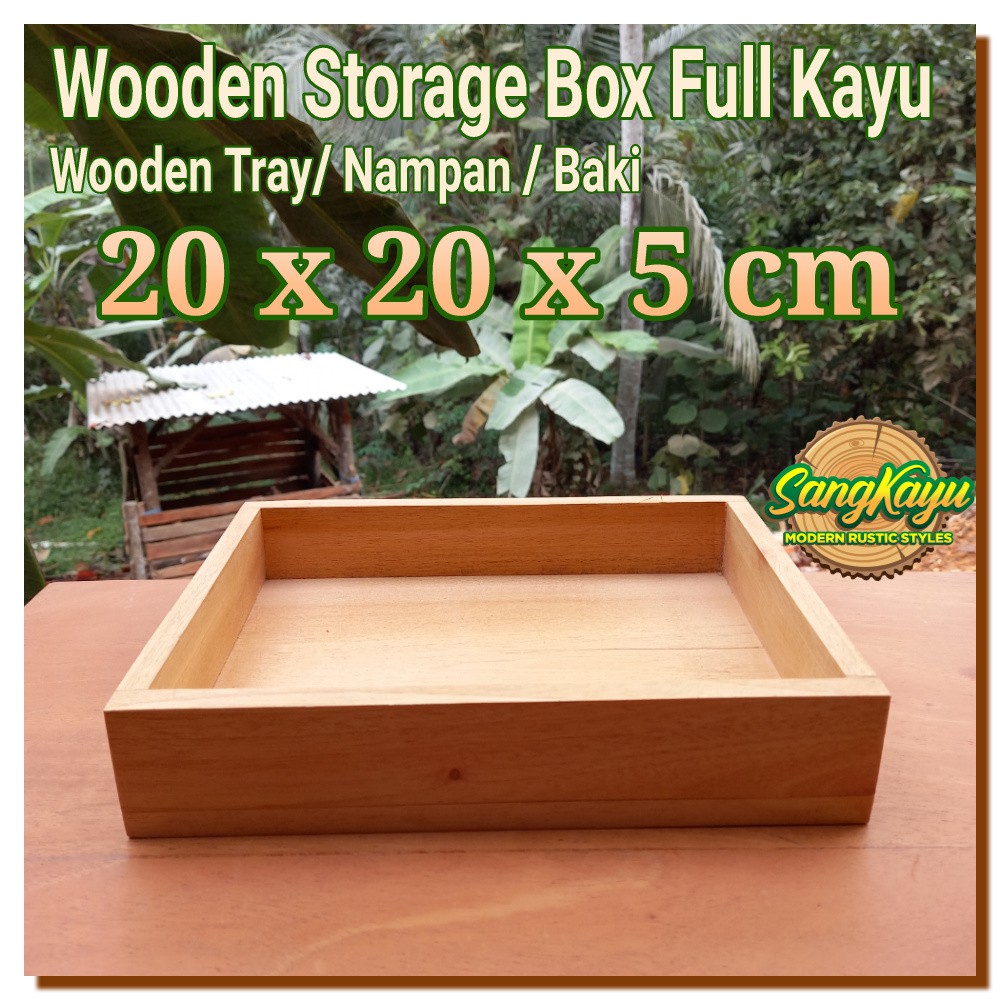 Wooden storage box 20x20x5 full Kotak kayu serbaguna nampan kayu baki