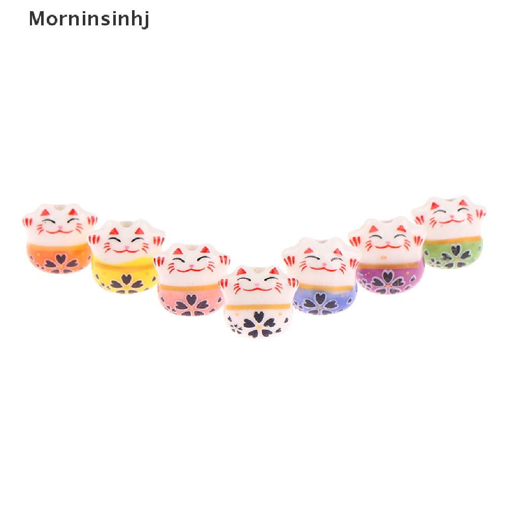 Mornin 5Pcs 14mm Lucky Cat Ceramic Beads Diy Gelang Kalung Aksesoris Lubang Longgar Perhiasan Manik-Manik Porselen Untuk Membuat Perhiasan Gelang Hadiah id