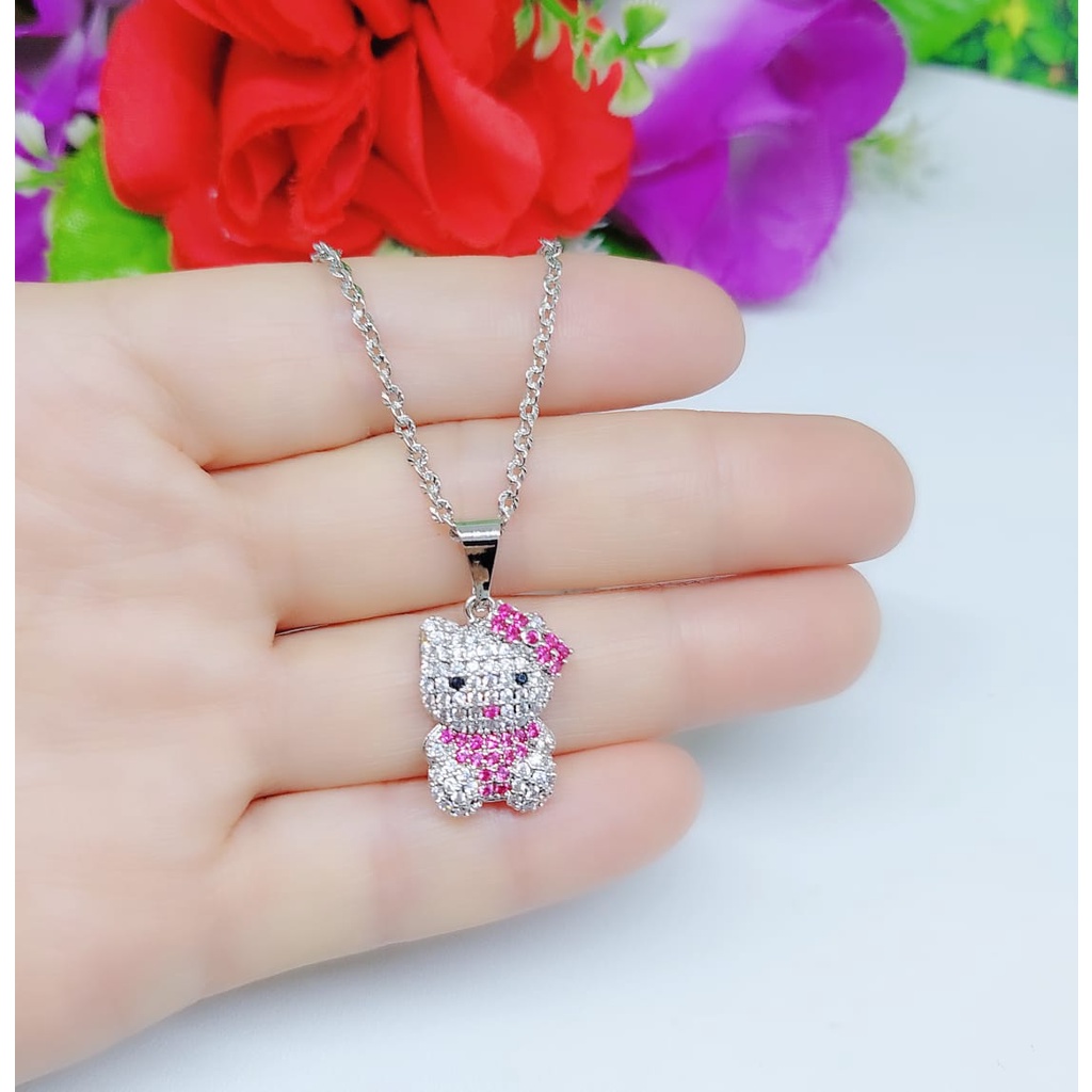 Kalung Hello Kitty permata merah dan putih perhiasan xuping