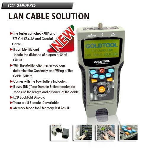 TESTER DIGITAL LCD RJ-45 LAN Network Telp Coax GOLDTOOL TCT-2690 PRO