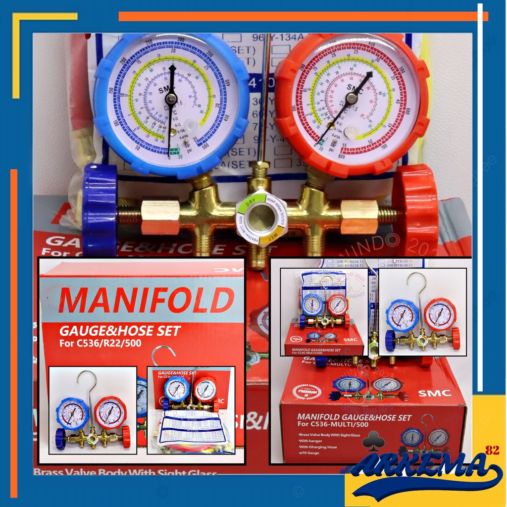 MANIFOLD DOUBLE SMC SET MULTI PREMIUM | MANIFOLD SET R410 R32 R22 R134 R404 R407 | ANALIZER R22