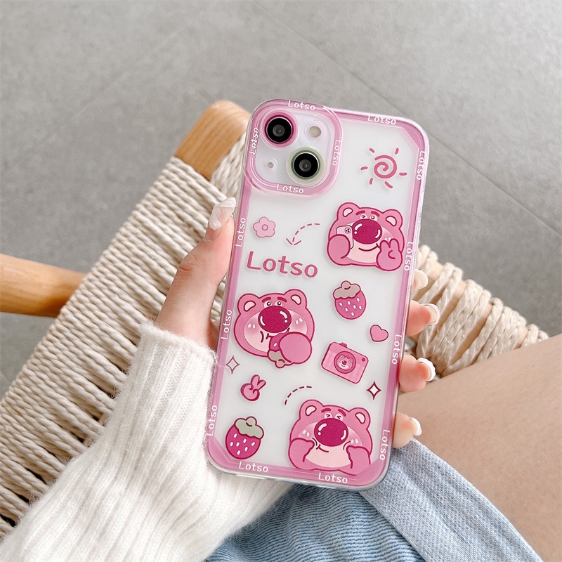 Casing Soft Case Transparan Motif strawberry Bear Anti Jatuh Untuk iPhone 13 / 12 Pro MAX / 11 / X / XR / XS MAX / 7 / 8 Plus